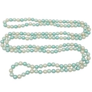 Super Long Blue White Glass Pearl Strand Necklace